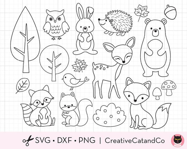 Outline woodland animals for coloring svg files