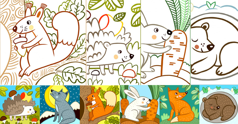 Printable forest animals coloring pages for toddlers with examples