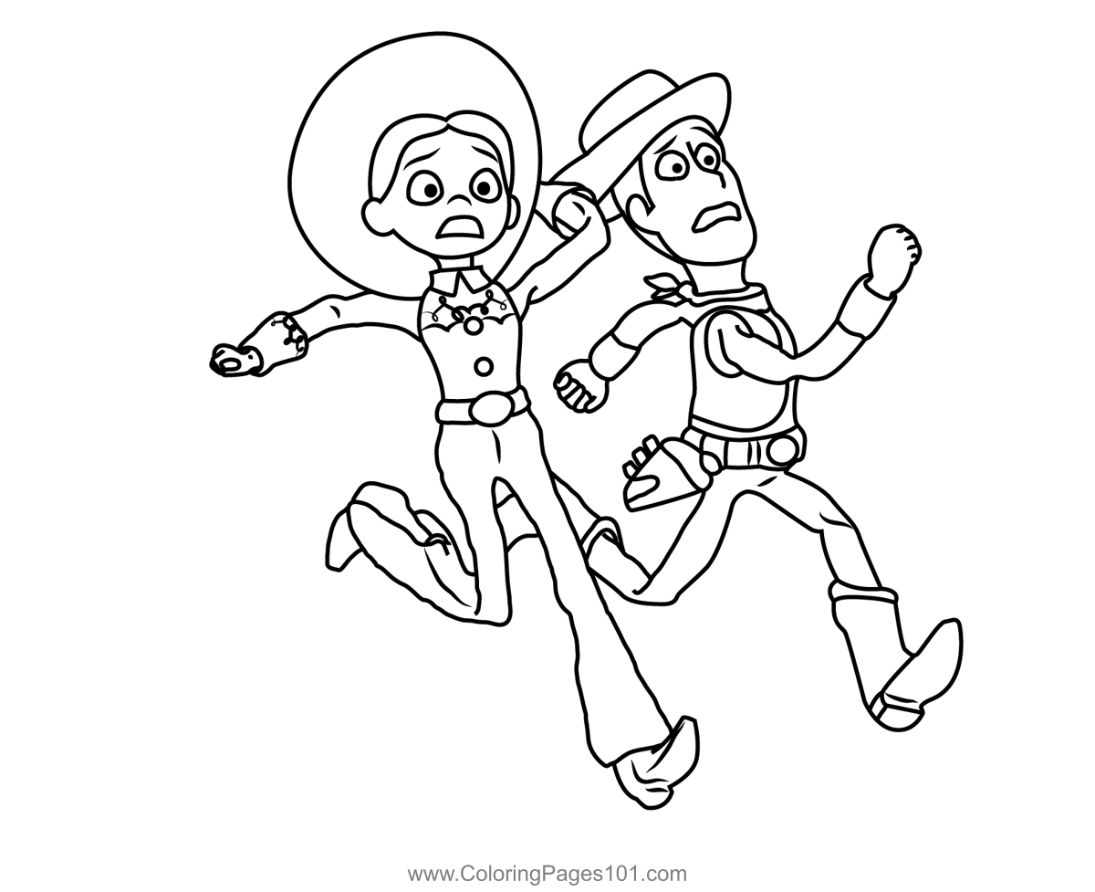 Woody and jessie gets afraid coloring page for kids