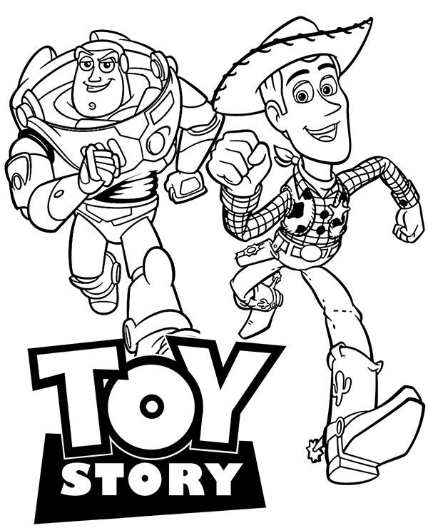 Toy story coloring page with woody buzz