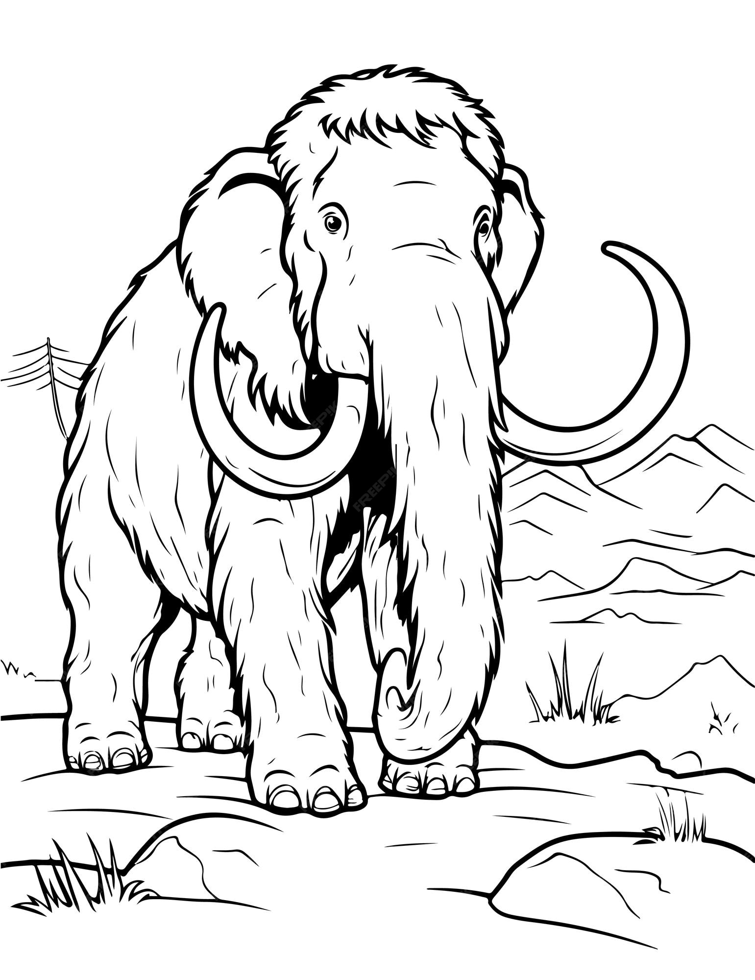 Premium vector mammoth coloring book drawing book for kiids ancient elephant mammoth drawing