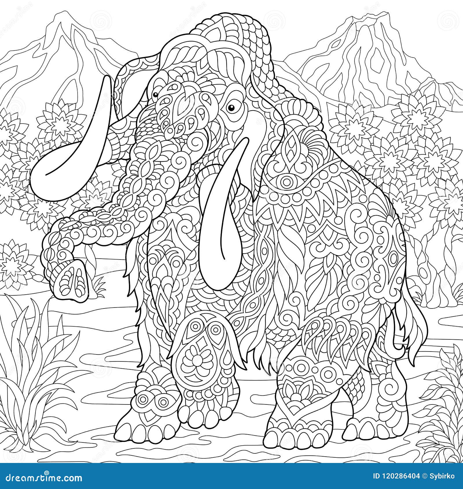 Zentangle mammoth elephant stock vector illustration of african