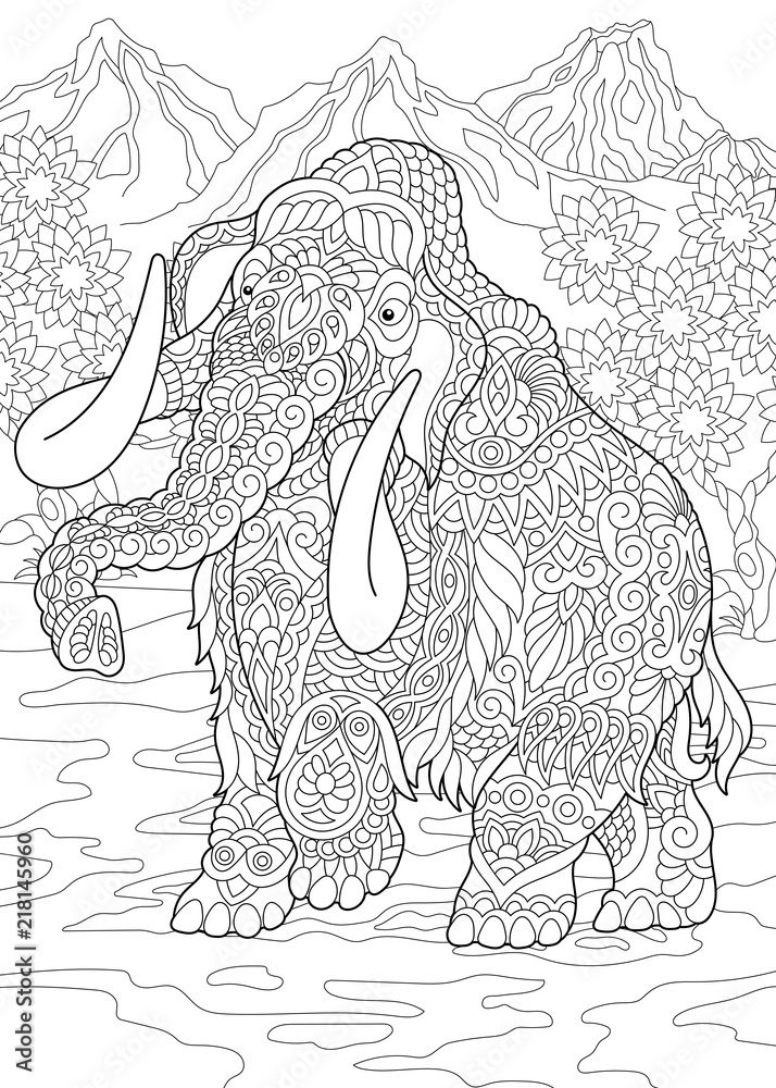 Coloring page coloring book colouring picture with mammoth vector