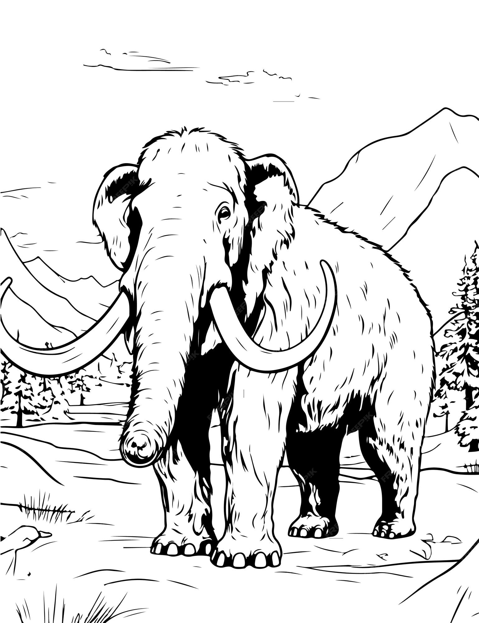 Premium vector mammoth coloring book drawing book for kiids ancient elephant mammoth drawing