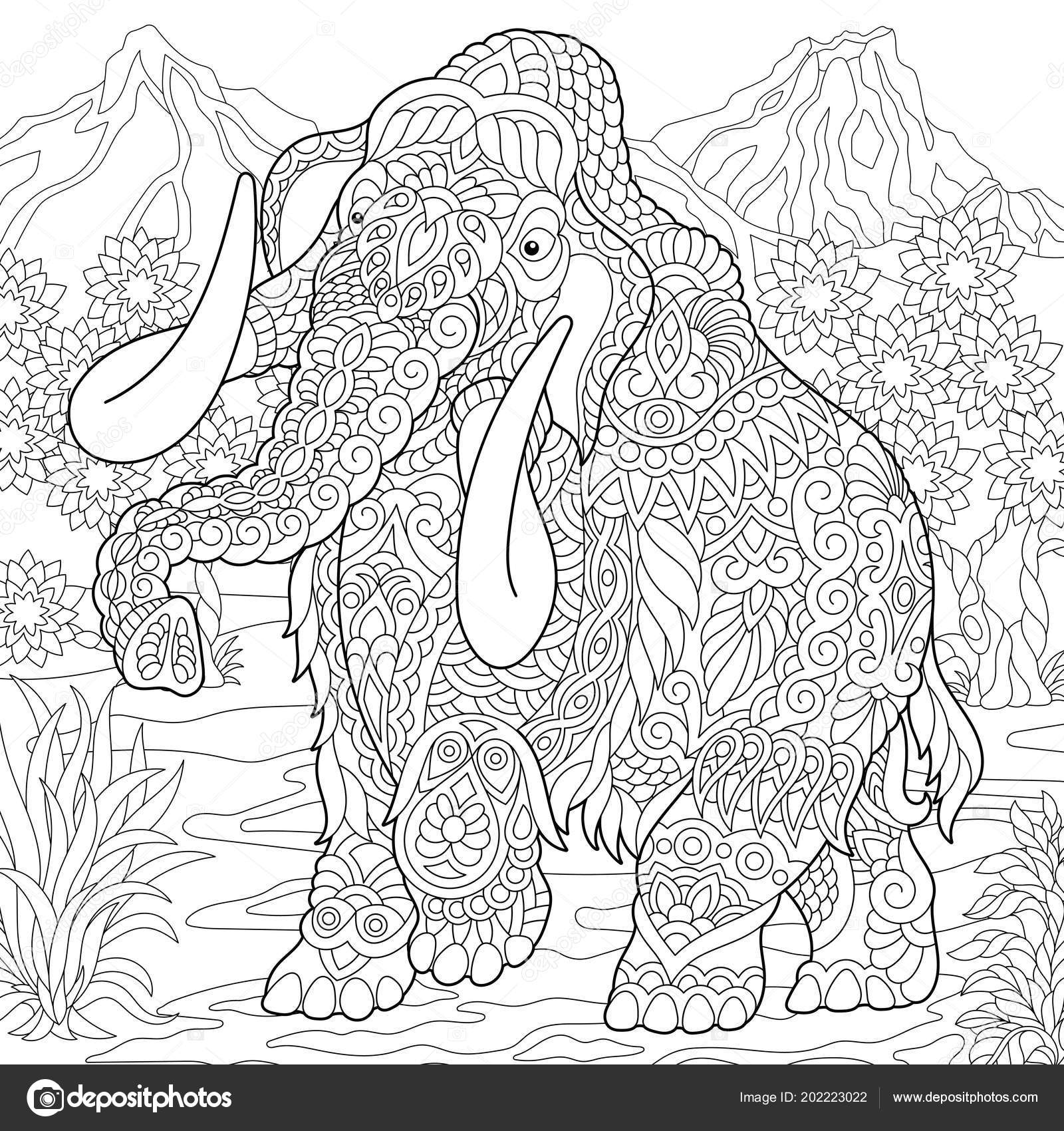 Mammoth extinct elephant pleistocene epoch coloring page colouring picture coloring stock vector by sybirko