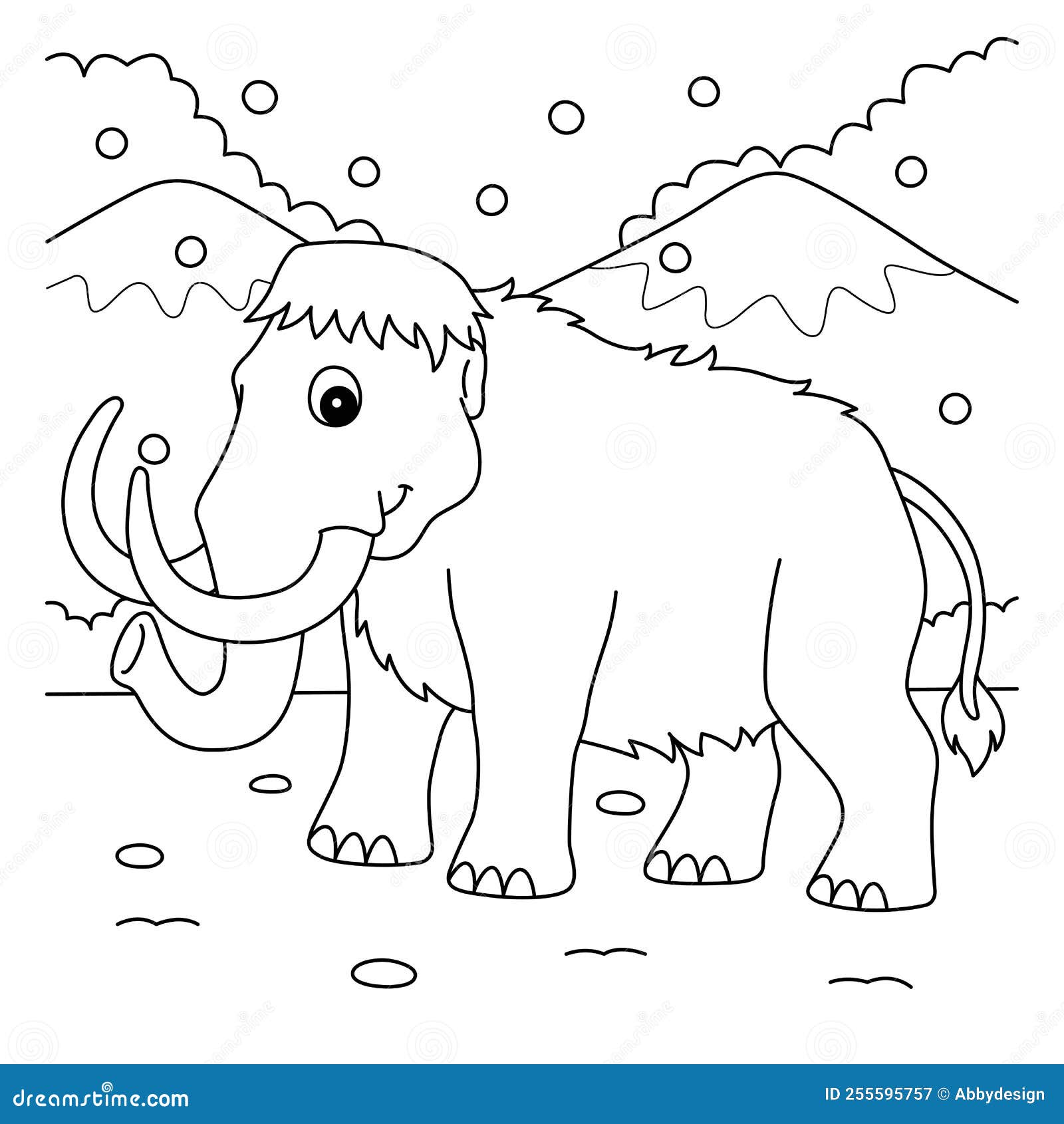 Mammoth animal coloring page for kids stock vector