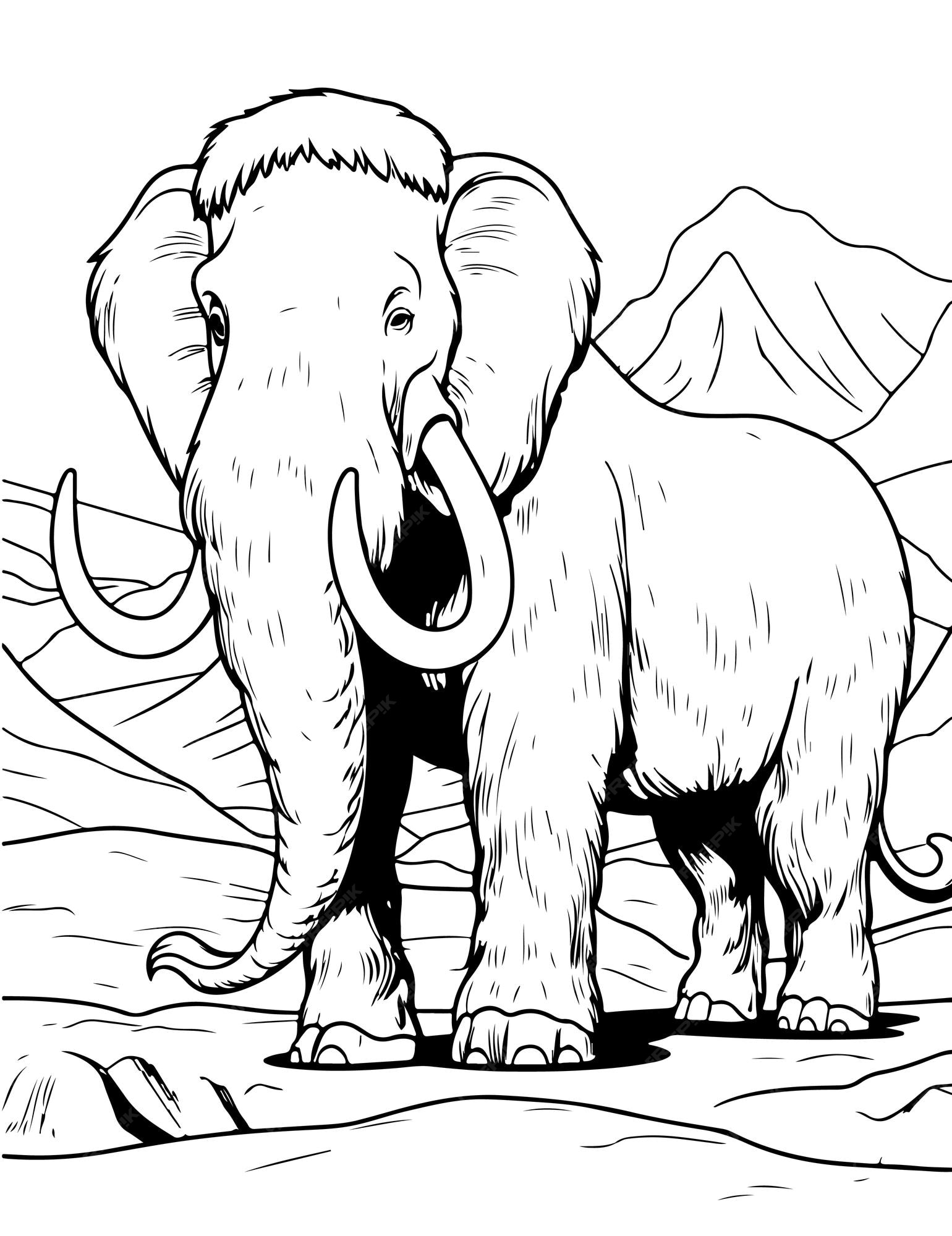 Premium vector mammoth coloring book drawing book for kiids ancient elephant mammoth drawing