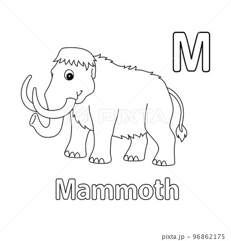 Mammoth alphabet abc isolated coloring page m