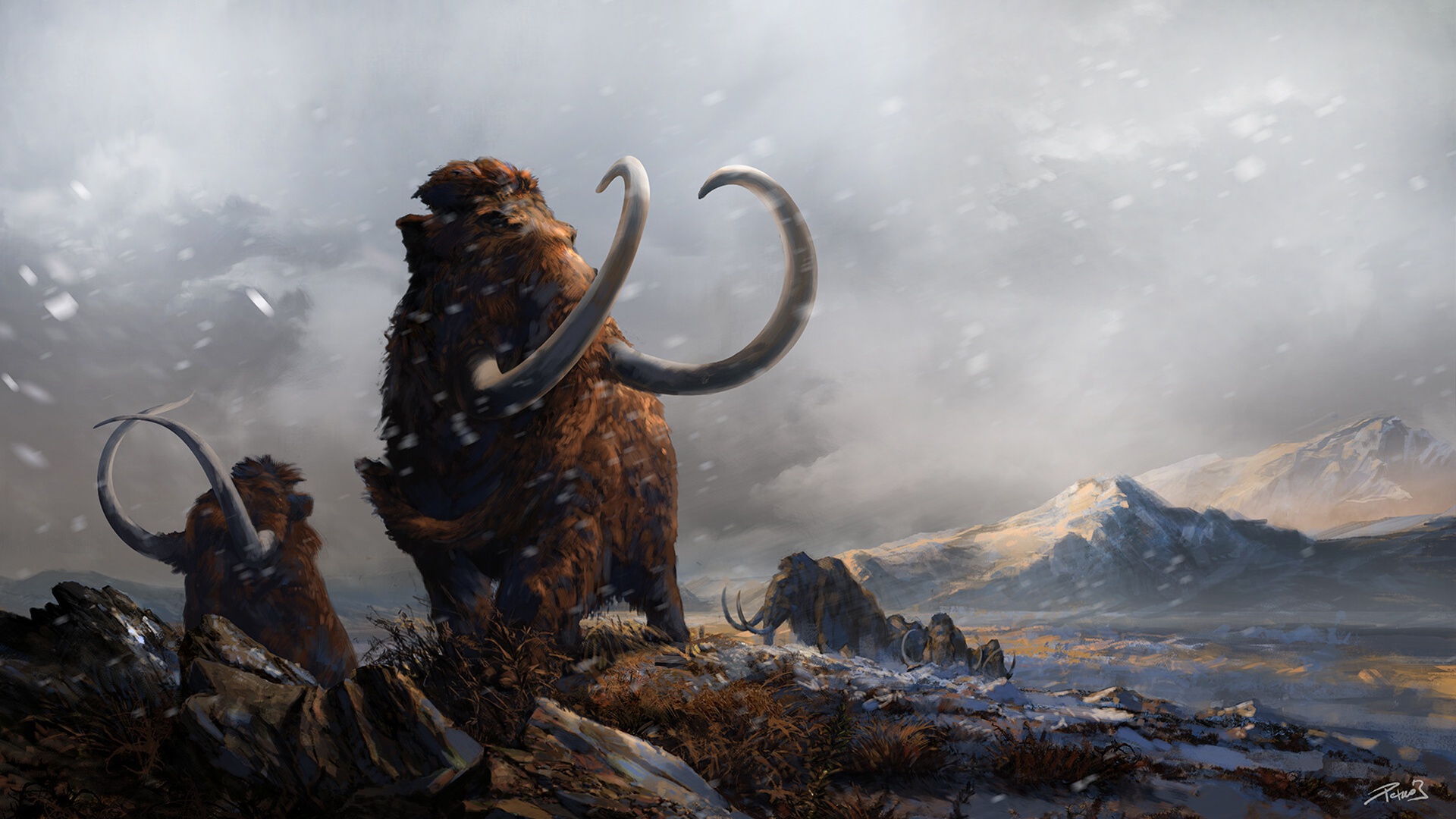 Prehistoric mammals woolly mammoths by balazs petheo