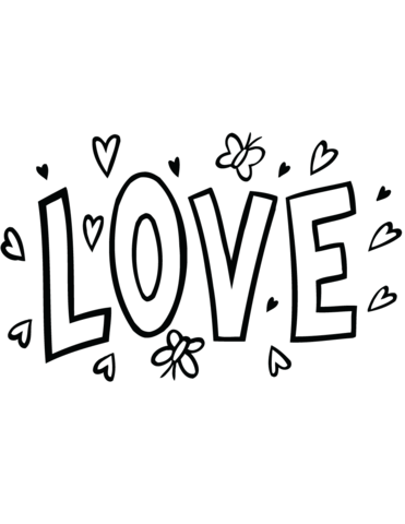 Love word art coloring page free printable coloring pages