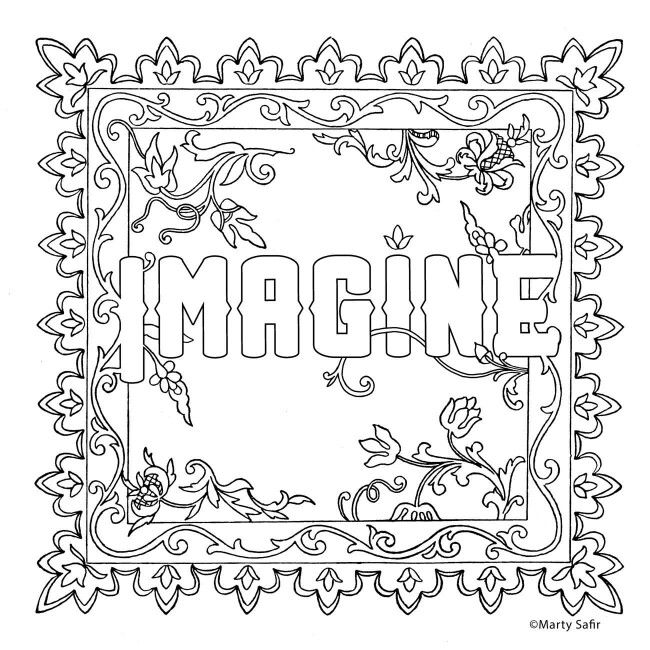 Imagine coloring book pages word art design quote coloring pages