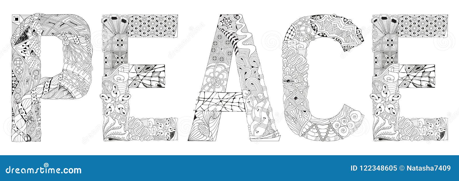 Word peace for coloring vector decorative zentangle object stock vector