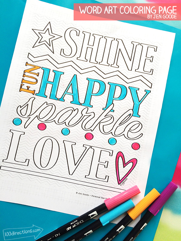 Shine happy word art coloring page