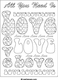 Hippie designs love coloring poster