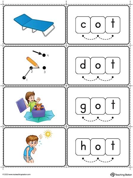 Ot word family cvc small picture cards printable pdf color