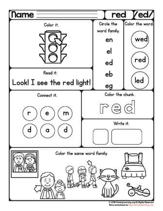 Red worksheet ed word family