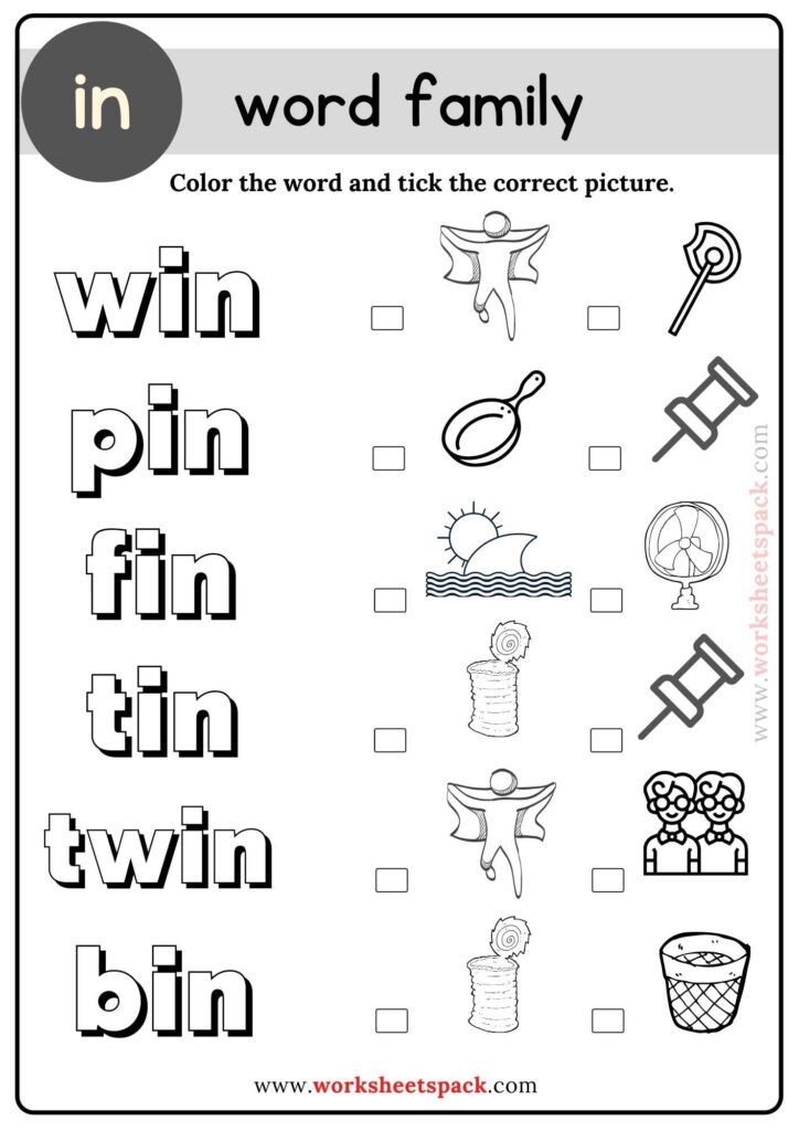 In word family coloring worksheets