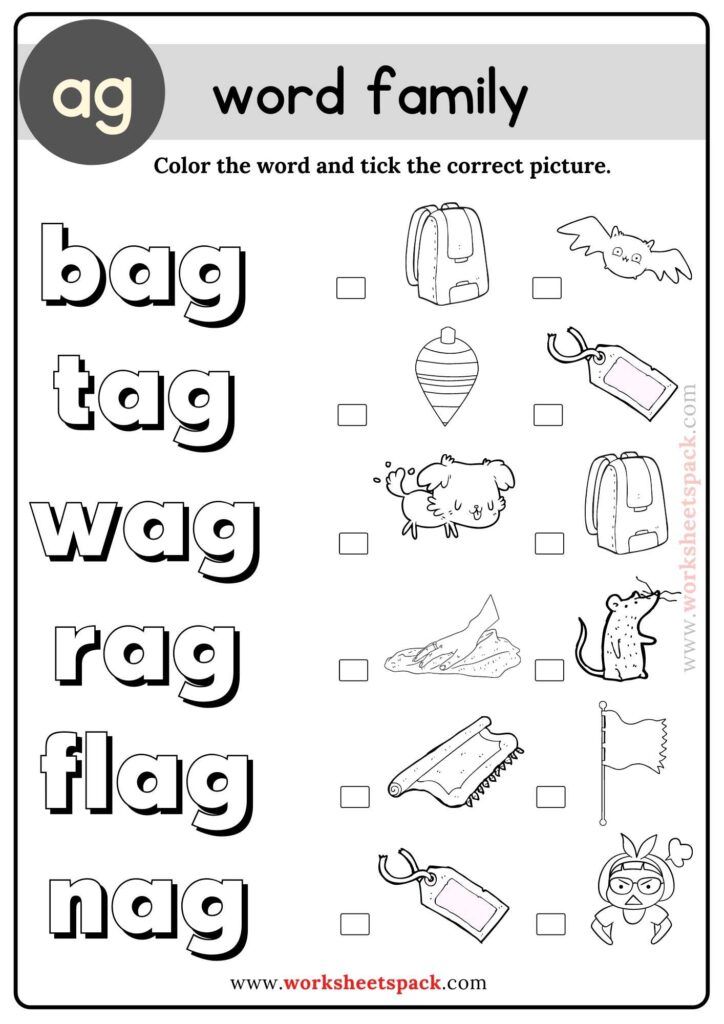 Ag word family colorg activities