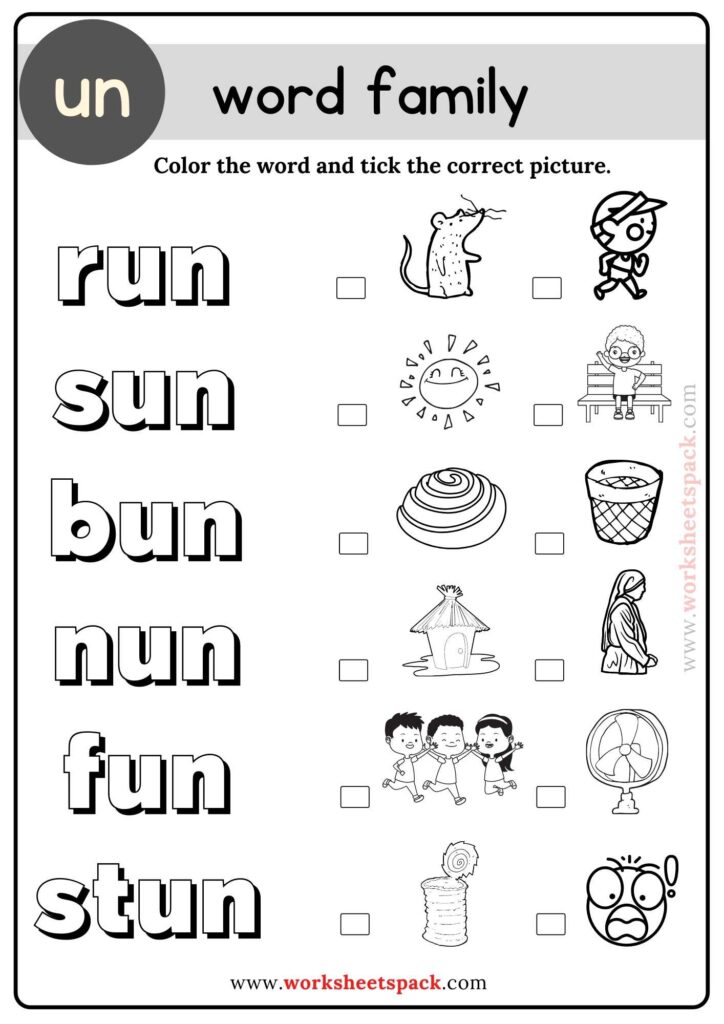 Un word family coloring sheets