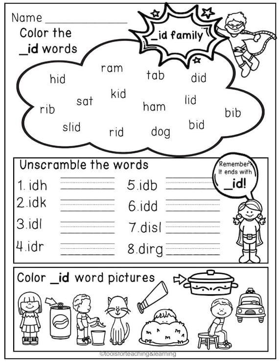 Short vowels word families worksheets instant download