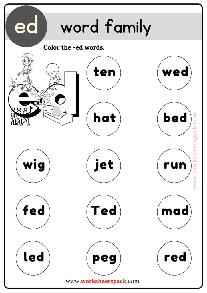 Ed word family coloring worksheets