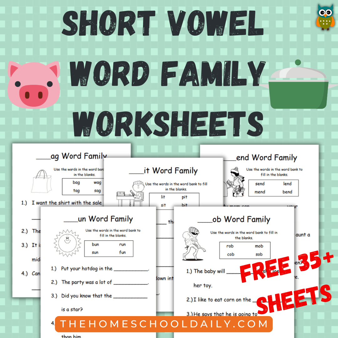 Short vowel word family worksheets