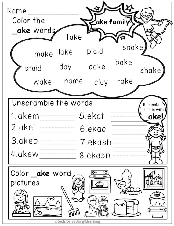 Long vowels word families worksheets download now