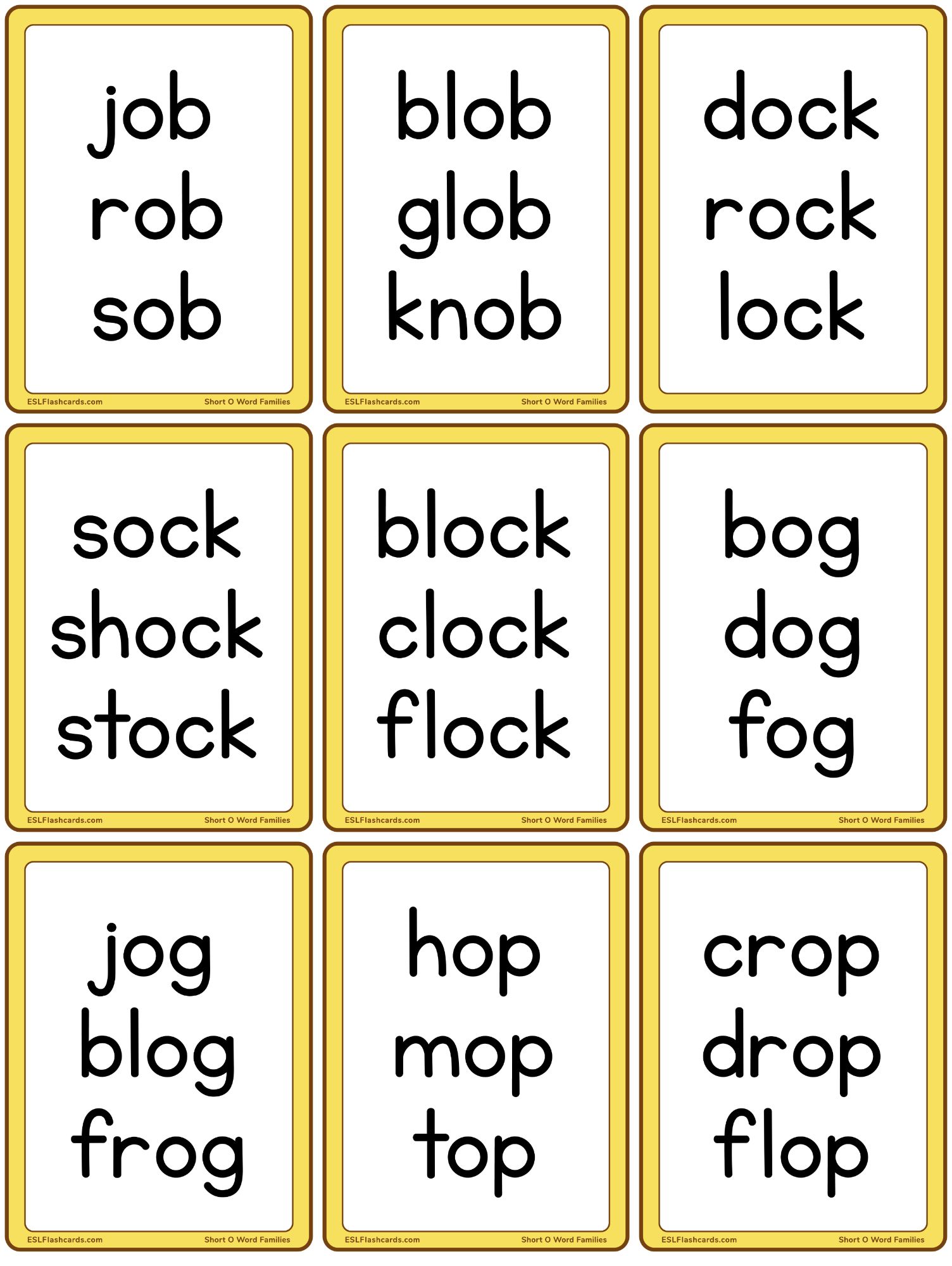 Short vowel word families â esl flashcards