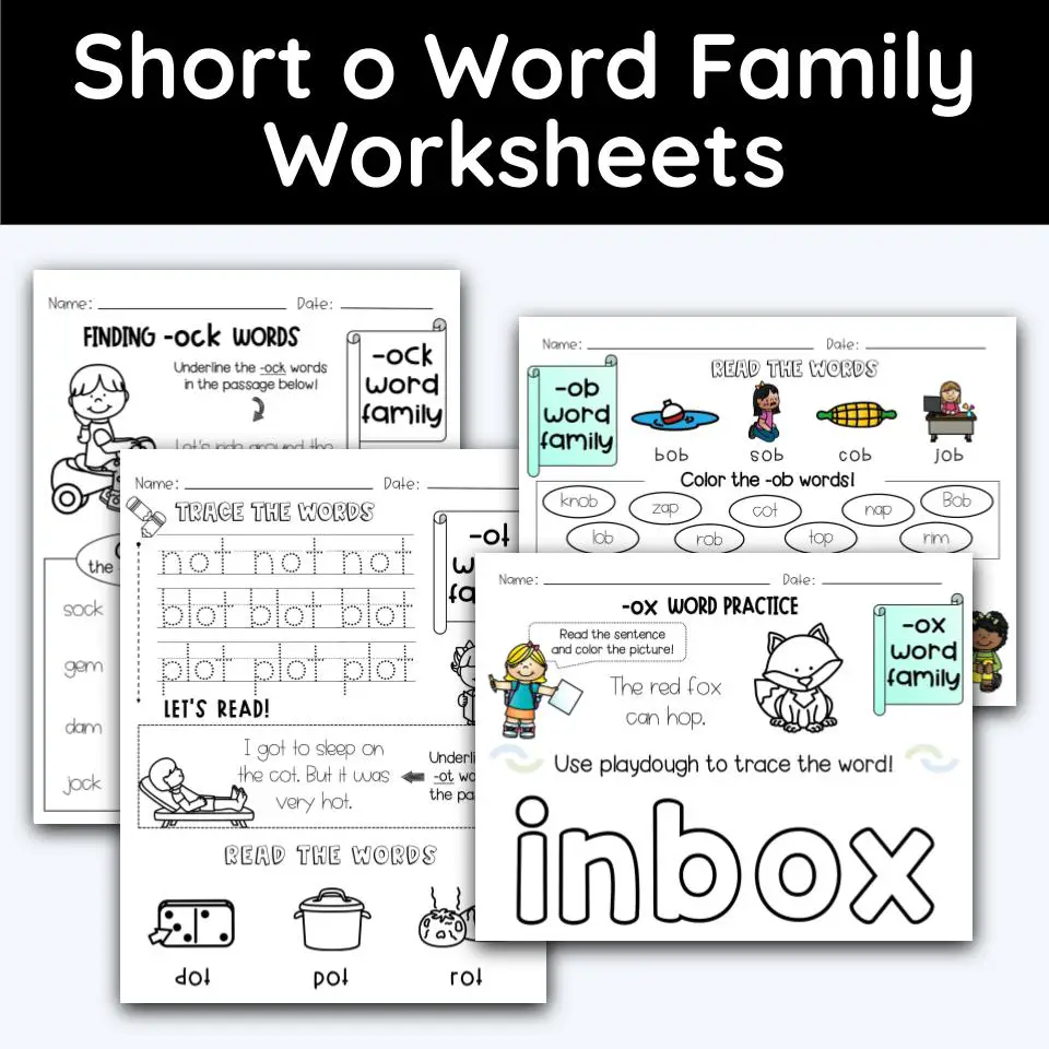 Short o word family worksheets