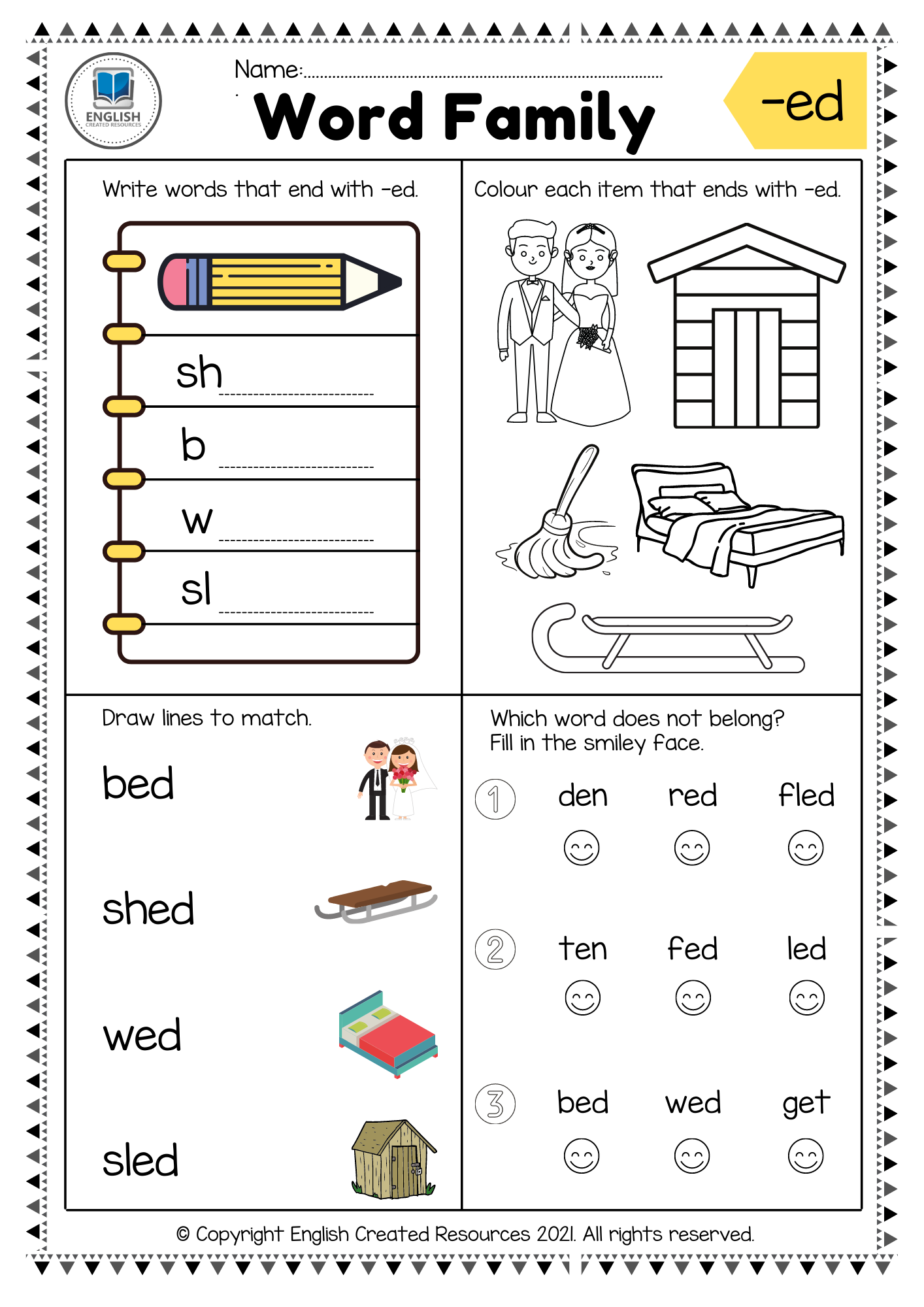 Word family worksheets part one â english created resources