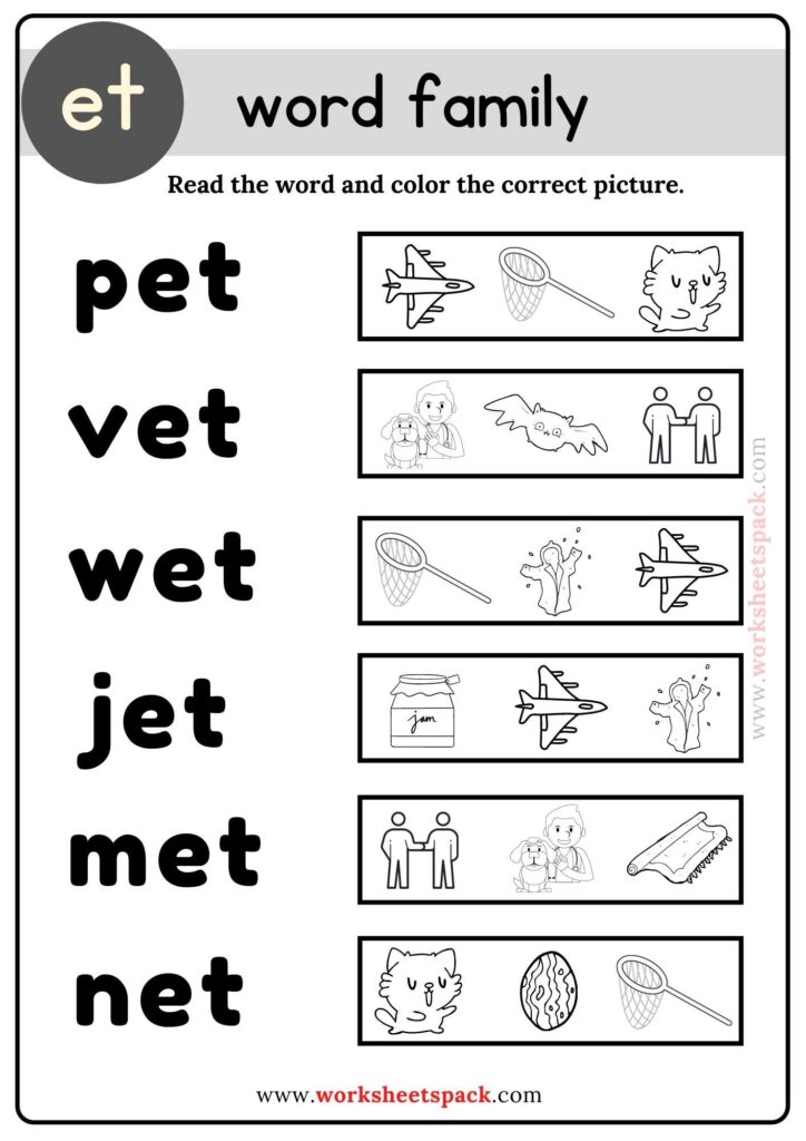 Et word family coloring pages for kindergarten