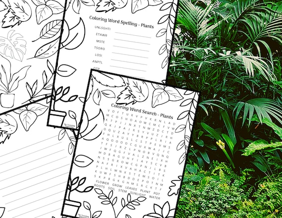 Plants printable page bundle coloring word search activity sheets coloring sheets coloring pages puzzles word searches