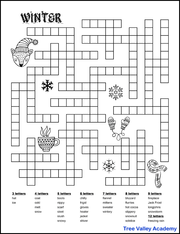 Winter fill in word puzzles for kids