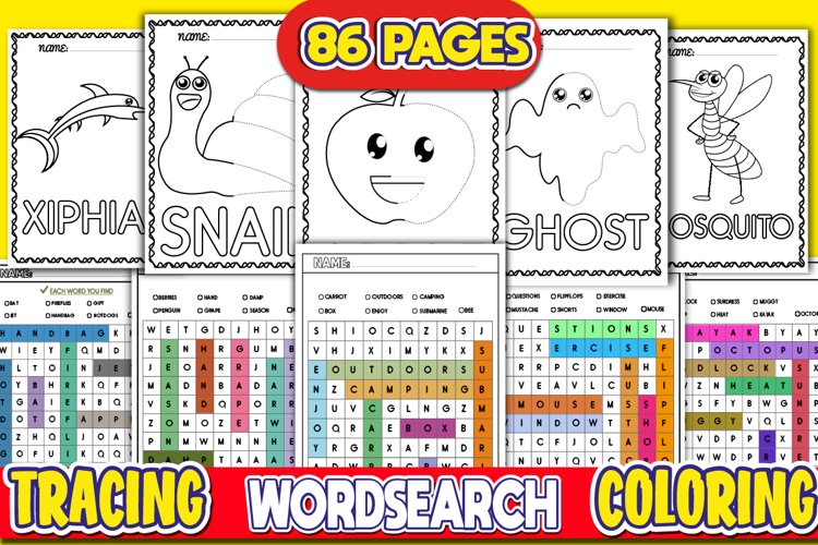 Word search puzzle worksheet tracing coloring pages