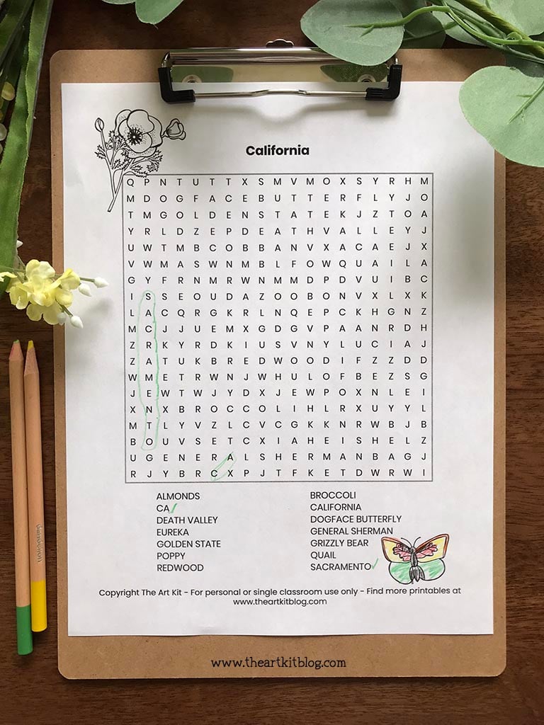 California word search coloring page free printable download â the art kit
