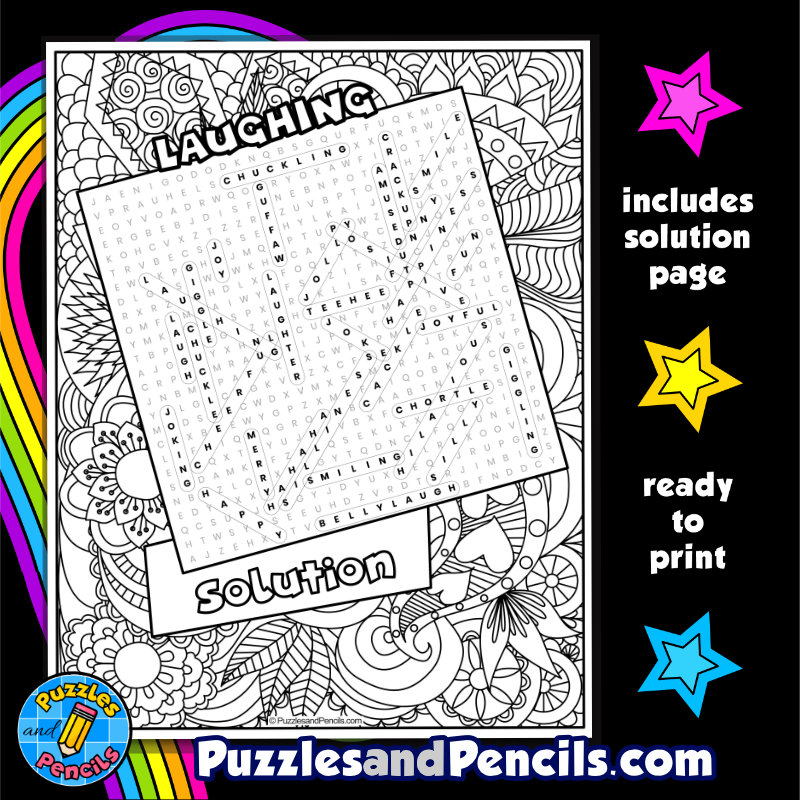 Laughing word search puzzle activity page with coloring laughter wordsearch made by teachers