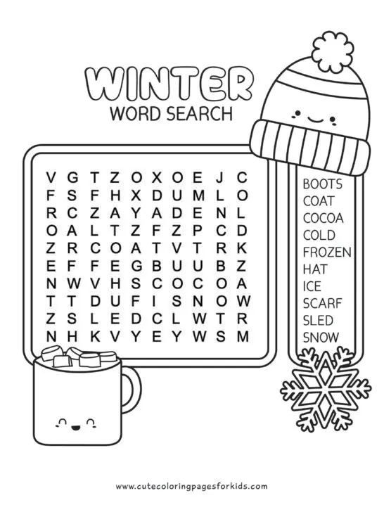 Winter word search free printable activity for kids