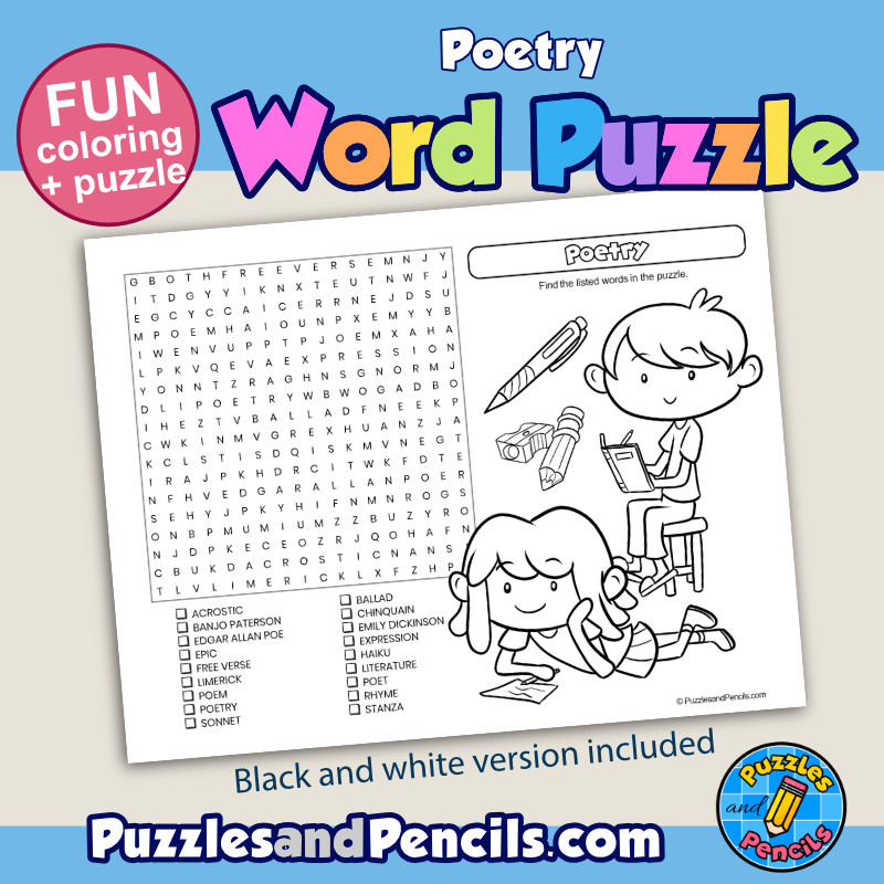 Poetry word search puzzle activity page and coloring poems wordsearch made by teachers