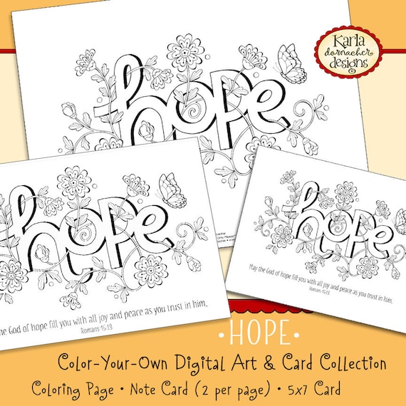 Hope romans word of the year words coloring page and card collection christian scripture bible verse download now