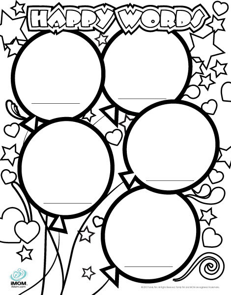 Happy words coloring page