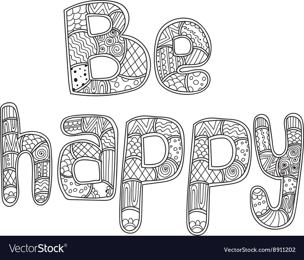 Coloring pages for adults book word be happy vector image