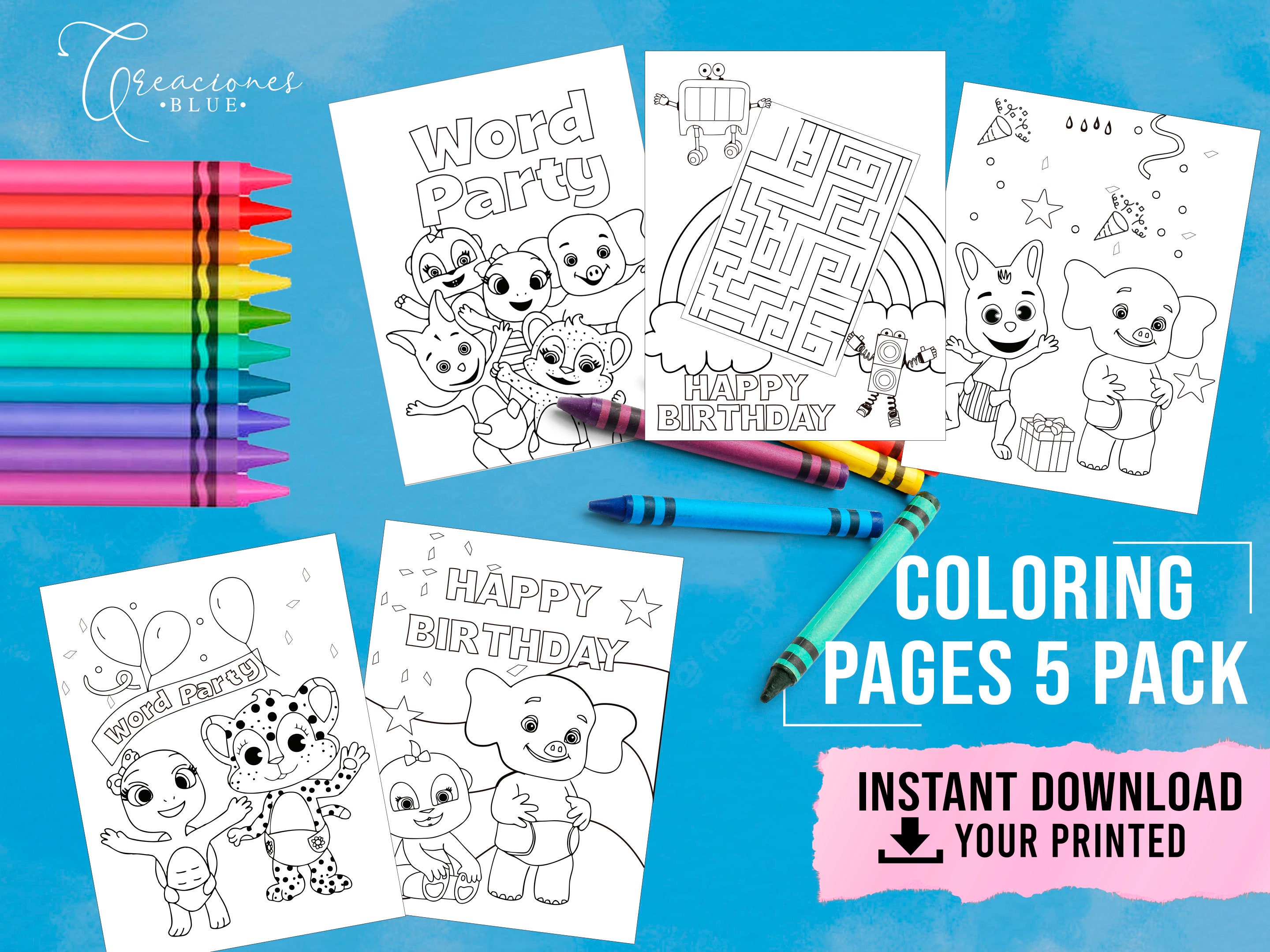 Word party coloring packs word party birthday party digital download