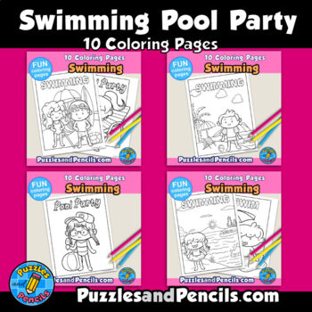 Swimming pool party word search puzzles coloring pages bundle