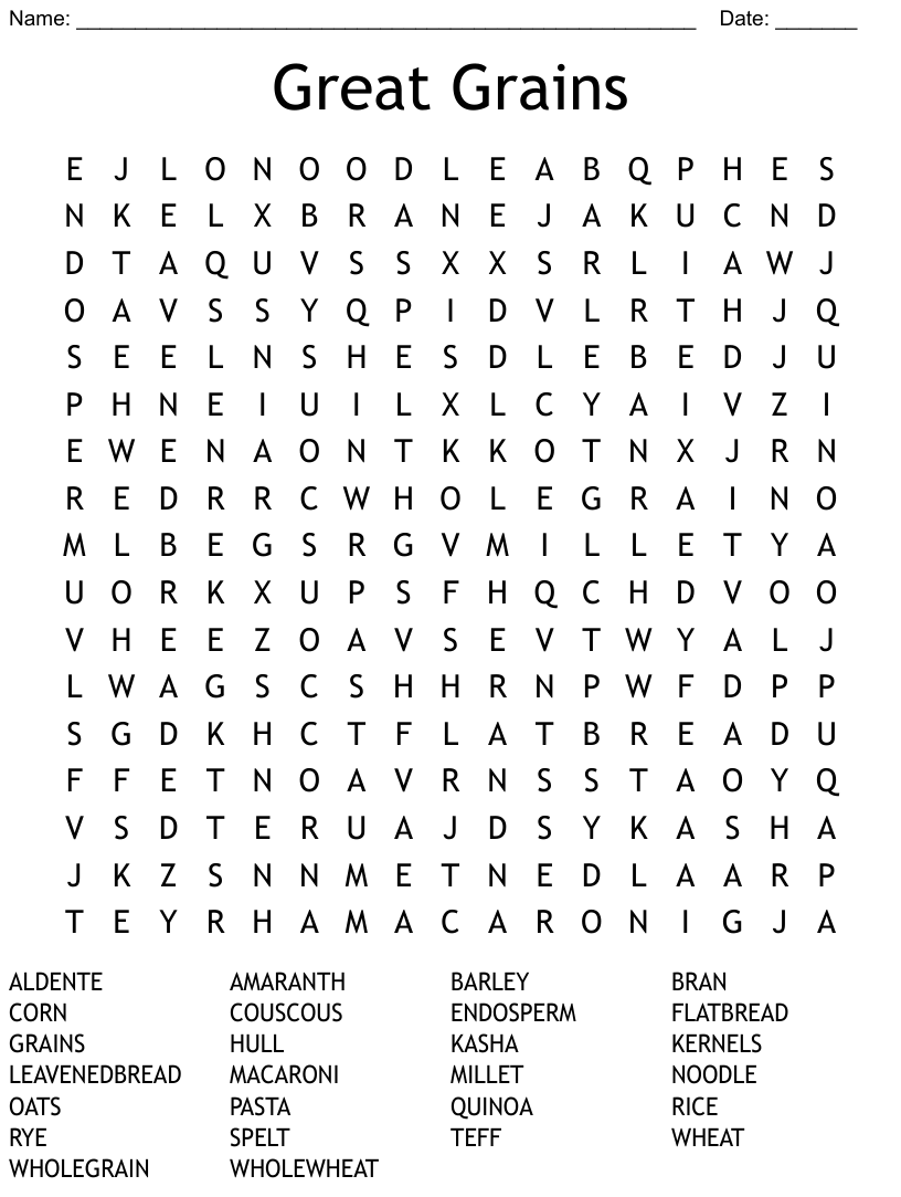 Great grains word search