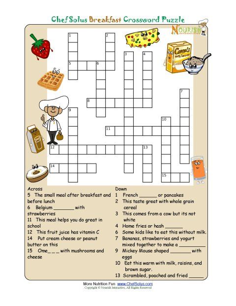 Printable nutrition crossword puzzle