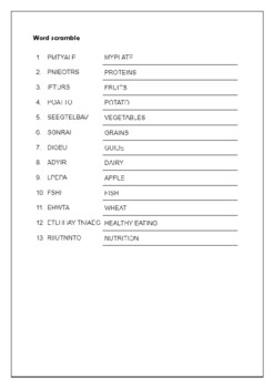 Myplate nutrition science puzzles wordsearch word scramble