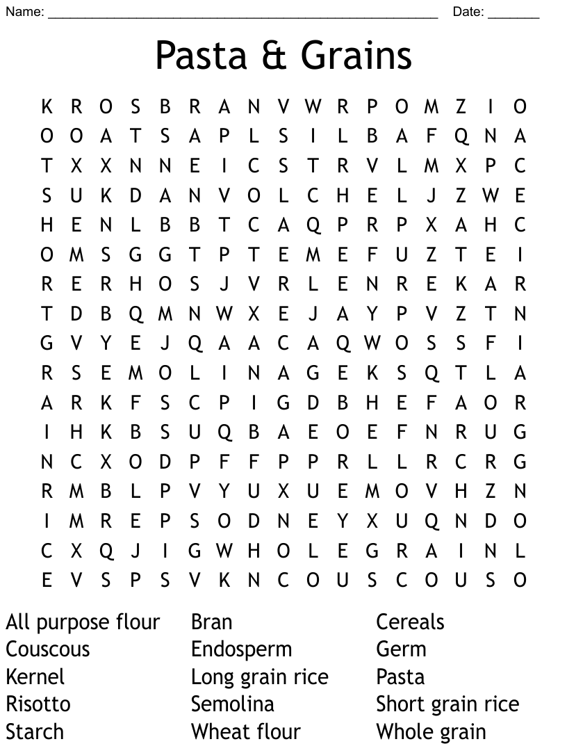 Pasta grains word search