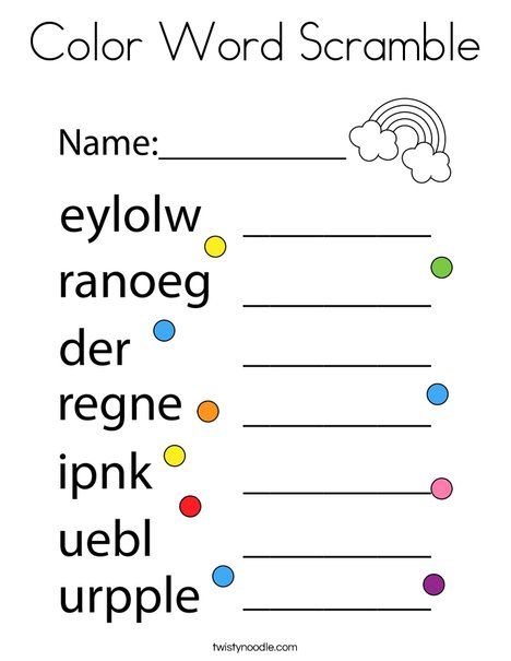 Color word scramble coloring page