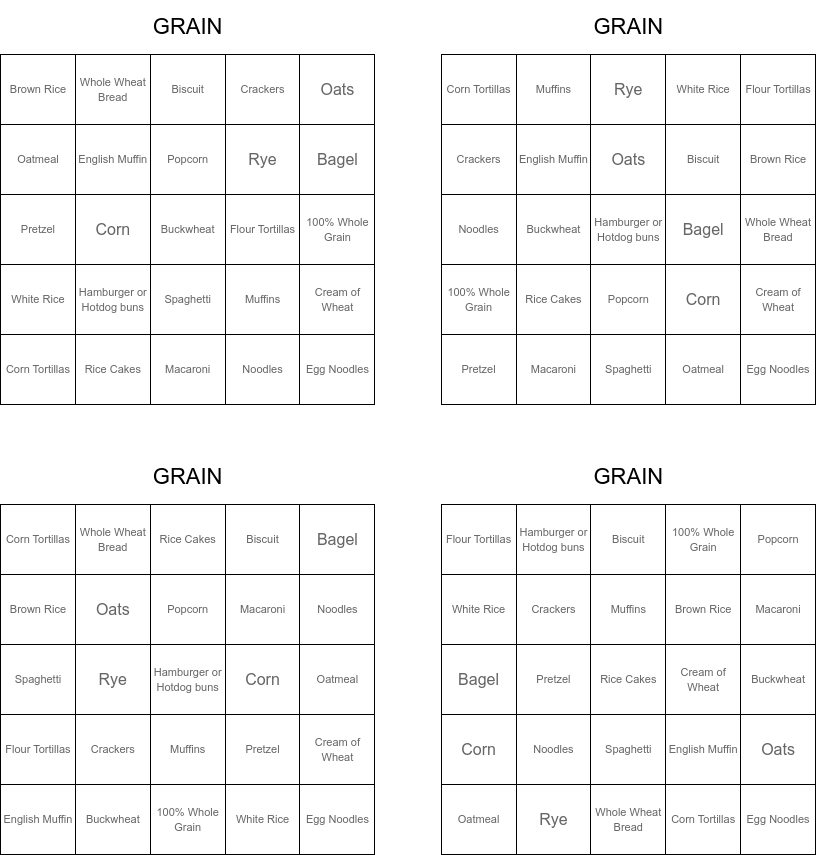 Grains word scramble