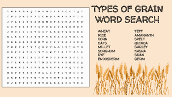 Types of grain word search facs culinary bellringer baking wheat crops